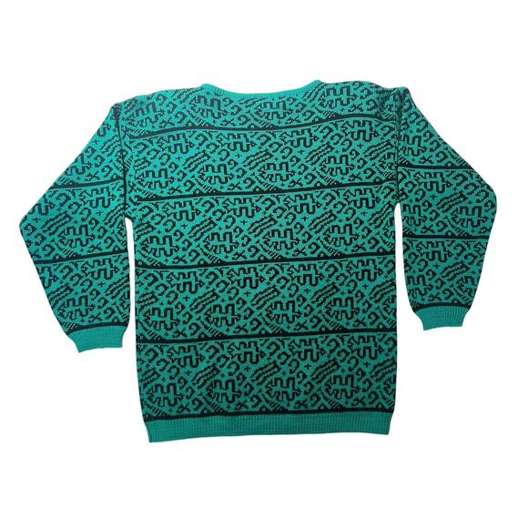 TRUMPS Sport Mens Sweater Pullover Sz Medium Taiwan Teal Geometric 80s 90s? - Picture 2 of 6